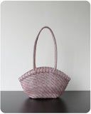 Handwoven Vegetable-Tanned Leather Basket Bag for Women|Full Grain Cowhide Woven Tote with Braided Handle & Drawstring Liner | Spring Summer Shoulder Bag