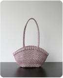 Handwoven Vegetable-Tanned Leather Basket Bag for Women|Full Grain Cowhide Woven Tote with Braided Handle & Drawstring Liner | Spring Summer Shoulder Bag