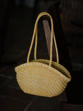 Handwoven Vegetable-Tanned Leather Basket Bag for Women|Full Grain Cowhide Woven Tote with Braided Handle & Drawstring Liner | Spring Summer Shoulder Bag