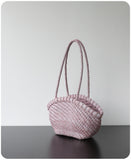Handwoven Vegetable-Tanned Leather Basket Bag for Women|Full Grain Cowhide Woven Tote with Braided Handle & Drawstring Liner | Spring Summer Shoulder Bag