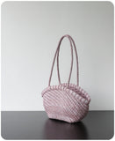 Handwoven Vegetable-Tanned Leather Basket Bag for Women|Full Grain Cowhide Woven Tote with Braided Handle & Drawstring Liner | Spring Summer Shoulder Bag