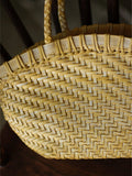 Handwoven Vegetable-Tanned Leather Basket Bag for Women|Full Grain Cowhide Woven Tote with Braided Handle & Drawstring Liner | Spring Summer Shoulder Bag
