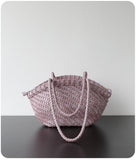 Handwoven Vegetable-Tanned Leather Basket Bag for Women|Full Grain Cowhide Woven Tote with Braided Handle & Drawstring Liner | Spring Summer Shoulder Bag