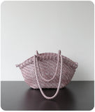 Handwoven Vegetable-Tanned Leather Basket Bag for Women|Full Grain Cowhide Woven Tote with Braided Handle & Drawstring Liner | Spring Summer Shoulder Bag