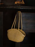 Handwoven Vegetable-Tanned Leather Basket Bag for Women|Full Grain Cowhide Woven Tote with Braided Handle & Drawstring Liner | Spring Summer Shoulder Bag