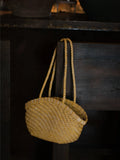 Handwoven Vegetable-Tanned Leather Basket Bag for Women|Full Grain Cowhide Woven Tote with Braided Handle & Drawstring Liner | Spring Summer Shoulder Bag