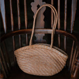 Handwoven Vegetable-Tanned Leather Basket Bag for Women|Full Grain Cowhide Woven Tote with Braided Handle & Drawstring Liner | Spring Summer Shoulder Bag