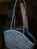 Handwoven Vegetable-Tanned Leather Basket Bag for Women|Full Grain Cowhide Woven Tote with Braided Handle & Drawstring Liner | Spring Summer Shoulder Bag