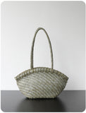 Handwoven Vegetable-Tanned Leather Basket Bag for Women|Full Grain Cowhide Woven Tote with Braided Handle & Drawstring Liner | Spring Summer Shoulder Bag