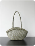 Handwoven Vegetable-Tanned Leather Basket Bag for Women|Full Grain Cowhide Woven Tote with Braided Handle & Drawstring Liner | Spring Summer Shoulder Bag