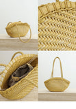 Handwoven Vegetable-Tanned Leather Basket Bag for Women|Full Grain Cowhide Woven Tote with Braided Handle & Drawstring Liner | Spring Summer Shoulder Bag