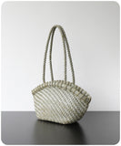 Handwoven Vegetable-Tanned Leather Basket Bag for Women|Full Grain Cowhide Woven Tote with Braided Handle & Drawstring Liner | Spring Summer Shoulder Bag