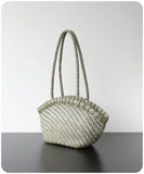 Handwoven Vegetable-Tanned Leather Basket Bag for Women|Full Grain Cowhide Woven Tote with Braided Handle & Drawstring Liner | Spring Summer Shoulder Bag