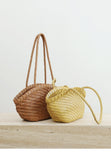 Handwoven Vegetable-Tanned Leather Basket Bag for Women|Full Grain Cowhide Woven Tote with Braided Handle & Drawstring Liner | Spring Summer Shoulder Bag