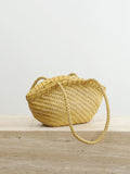 Handwoven Vegetable-Tanned Leather Basket Bag for Women|Full Grain Cowhide Woven Tote with Braided Handle & Drawstring Liner | Spring Summer Shoulder Bag
