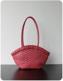 Handwoven Vegetable-Tanned Leather Basket Bag for Women|Full Grain Cowhide Woven Tote with Braided Handle & Drawstring Liner | Spring Summer Shoulder Bag