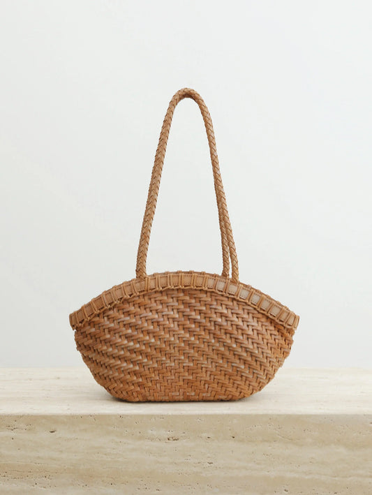 Handwoven Vegetable-Tanned Leather Basket Bag for Women|Full Grain Cowhide Woven Tote with Braided Handle & Drawstring Liner | Spring Summer Shoulder Bag