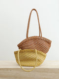 Handwoven Vegetable-Tanned Leather Basket Bag for Women|Full Grain Cowhide Woven Tote with Braided Handle & Drawstring Liner | Spring Summer Shoulder Bag