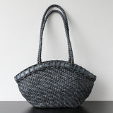 Handwoven Vegetable-Tanned Leather Basket Bag for Women|Full Grain Cowhide Woven Tote with Braided Handle & Drawstring Liner | Spring Summer Shoulder Bag