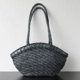 Handwoven Vegetable-Tanned Leather Basket Bag for Women|Full Grain Cowhide Woven Tote with Braided Handle & Drawstring Liner | Spring Summer Shoulder Bag