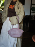 Handwoven Vegetable-Tanned Leather Basket Bag for Women|Full Grain Cowhide Woven Tote with Braided Handle & Drawstring Liner | Spring Summer Shoulder Bag