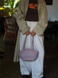 Handwoven Vegetable-Tanned Leather Basket Bag for Women|Full Grain Cowhide Woven Tote with Braided Handle & Drawstring Liner | Spring Summer Shoulder Bag