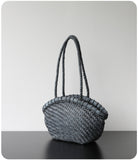 Handwoven Vegetable-Tanned Leather Basket Bag for Women|Full Grain Cowhide Woven Tote with Braided Handle & Drawstring Liner | Spring Summer Shoulder Bag