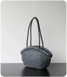 Handwoven Vegetable-Tanned Leather Basket Bag for Women|Full Grain Cowhide Woven Tote with Braided Handle & Drawstring Liner | Spring Summer Shoulder Bag
