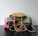 Handwoven Vegetable-Tanned Leather Basket Bag for Women|Full Grain Cowhide Woven Tote with Braided Handle & Drawstring Liner | Spring Summer Shoulder Bag