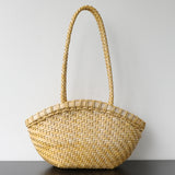 Handwoven Vegetable-Tanned Leather Basket Bag for Women|Full Grain Cowhide Woven Tote with Braided Handle & Drawstring Liner | Spring Summer Shoulder Bag