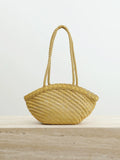 Handwoven Vegetable-Tanned Leather Basket Bag for Women|Full Grain Cowhide Woven Tote with Braided Handle & Drawstring Liner | Spring Summer Shoulder Bag