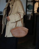 Handwoven Vegetable-Tanned Leather Basket Bag for Women|Full Grain Cowhide Woven Tote with Braided Handle & Drawstring Liner | Spring Summer Shoulder Bag