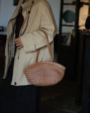 Handwoven Vegetable-Tanned Leather Basket Bag for Women|Full Grain Cowhide Woven Tote with Braided Handle & Drawstring Liner | Spring Summer Shoulder Bag