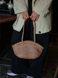 Handwoven Vegetable-Tanned Leather Basket Bag for Women|Full Grain Cowhide Woven Tote with Braided Handle & Drawstring Liner | Spring Summer Shoulder Bag