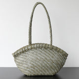 Handwoven Vegetable-Tanned Leather Basket Bag for Women|Full Grain Cowhide Woven Tote with Braided Handle & Drawstring Liner | Spring Summer Shoulder Bag