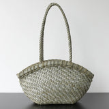 Handwoven Vegetable-Tanned Leather Basket Bag for Women|Full Grain Cowhide Woven Tote with Braided Handle & Drawstring Liner | Spring Summer Shoulder Bag