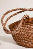 Handwoven Vegetable-Tanned Leather Basket Bag for Women|Full Grain Cowhide Woven Tote with Braided Handle & Drawstring Liner | Spring Summer Shoulder Bag