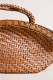 Handwoven Vegetable-Tanned Leather Basket Bag for Women|Full Grain Cowhide Woven Tote with Braided Handle & Drawstring Liner | Spring Summer Shoulder Bag