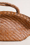 Handwoven Vegetable-Tanned Leather Basket Bag for Women|Full Grain Cowhide Woven Tote with Braided Handle & Drawstring Liner | Spring Summer Shoulder Bag