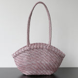 Handwoven Vegetable-Tanned Leather Basket Bag for Women|Full Grain Cowhide Woven Tote with Braided Handle & Drawstring Liner | Spring Summer Shoulder Bag