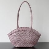 Handwoven Vegetable-Tanned Leather Basket Bag for Women|Full Grain Cowhide Woven Tote with Braided Handle & Drawstring Liner | Spring Summer Shoulder Bag
