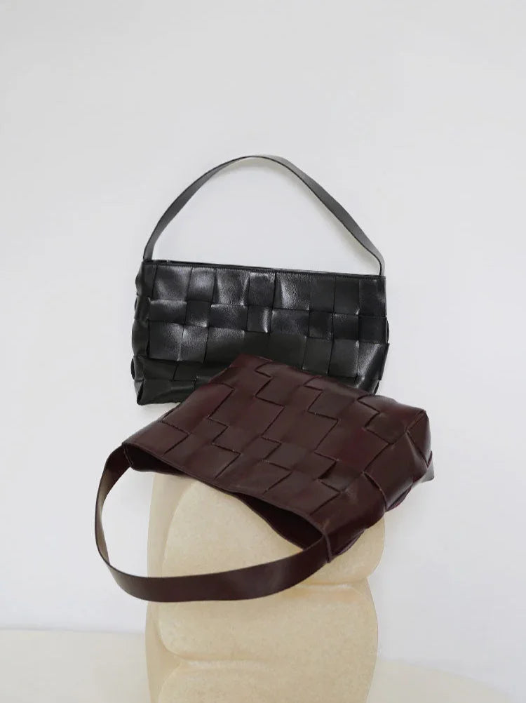 Handwoven Leather Women's Woven Tote Bag, Large Cowhide Leather Woven Women Leather Laptop Bags Black