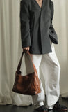 Handwoven Leather Women's Woven Tote Bag, Large Cowhide Leather Woven Women Leather Laptop Bags Brown