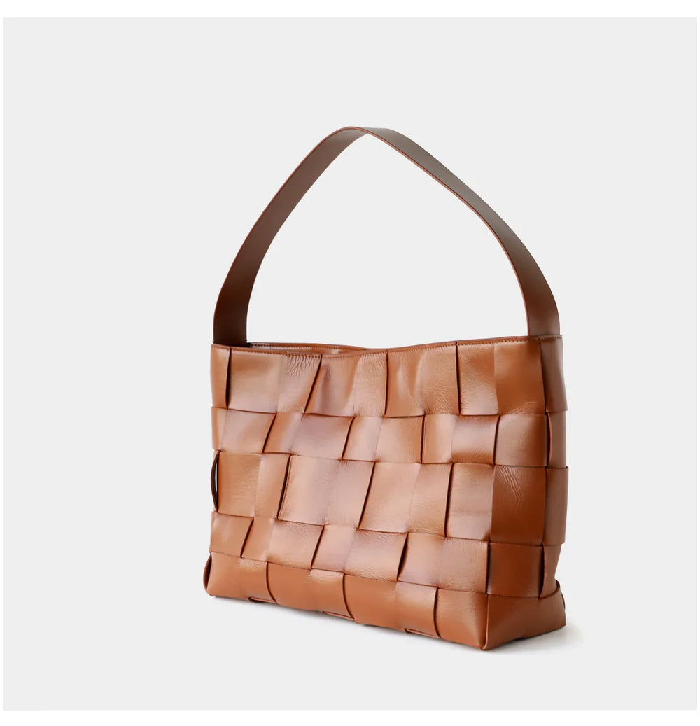 Handwoven Leather Women's Woven Tote Bag, Large Cowhide Leather Woven Women Leather Laptop Bags Brown