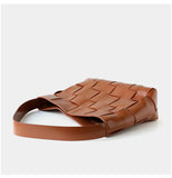 Handwoven Leather Women's Woven Tote Bag, Large Cowhide Leather Woven Women Leather Laptop Bags Brown