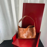 Handwoven Leather Women's Woven Tote Bag, Large Cowhide Leather Woven Women Leather Laptop Bags Brown