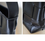 Handwoven Leather Women's Woven Tote Bag, Large Cowhide Leather Woven Women Leather Laptop Bags Black