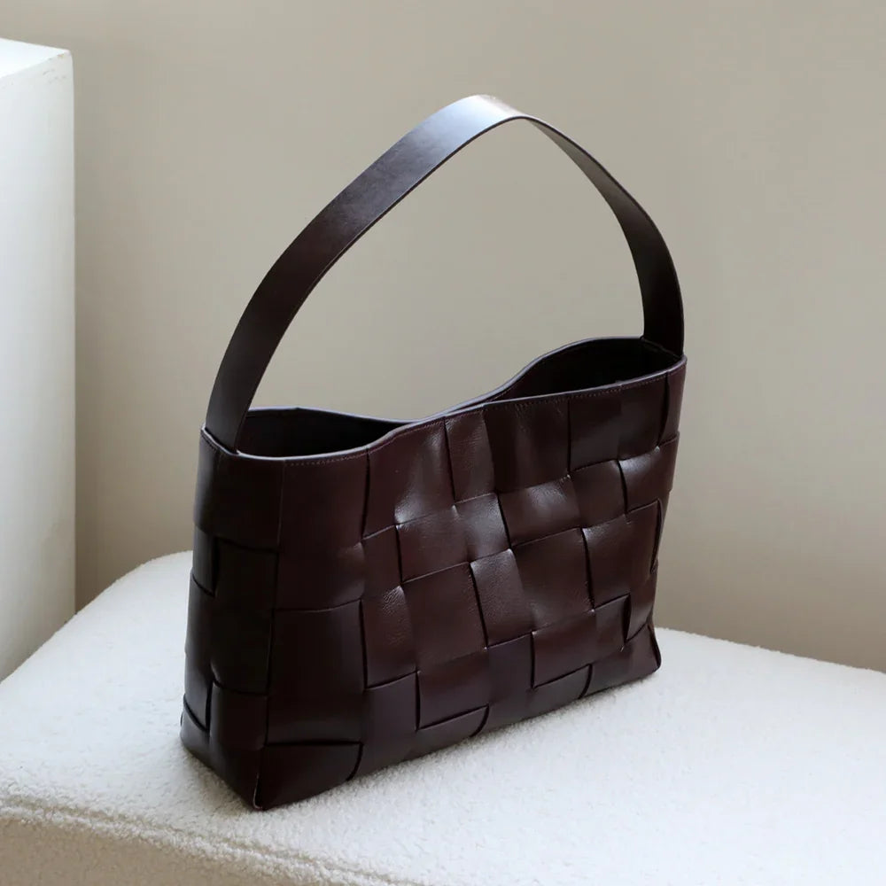 Handwoven Leather Women's Woven Tote Bag, Large Cowhide Leather Woven Women Leather Laptop Bags Black