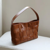 Handwoven Leather Women's Woven Tote Bag, Large Cowhide Leather Woven Women Leather Laptop Bags Brown