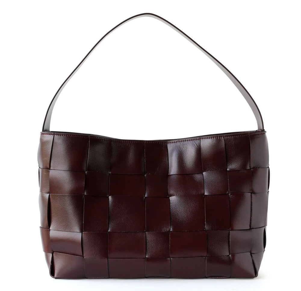 Handwoven Leather Women's Woven Tote Bag, Large Cowhide Leather Woven Women Leather Laptop Bags Wine